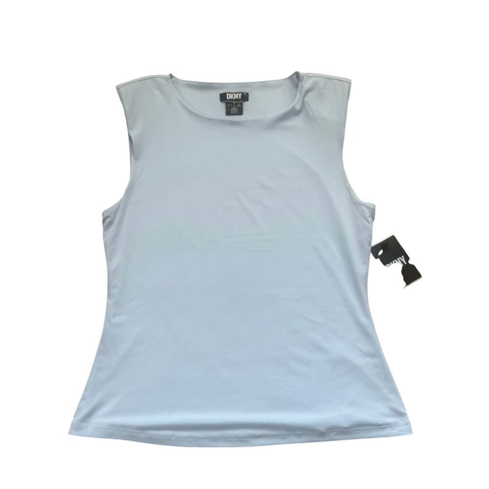 DKNY Suits Ice Blue Sleeveless Shell Top NWT Size L Shoulder Pads Career - Picture 4 of 16